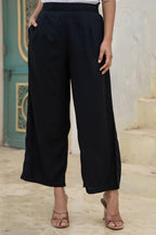 Juniper Black Solid Viscose Palazzo Pants | Grocsy