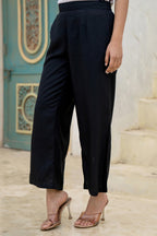 Juniper Black Solid Viscose Palazzo Pants | Grocsy