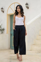Juniper Black Solid Viscose Palazzo Pants | Grocsy