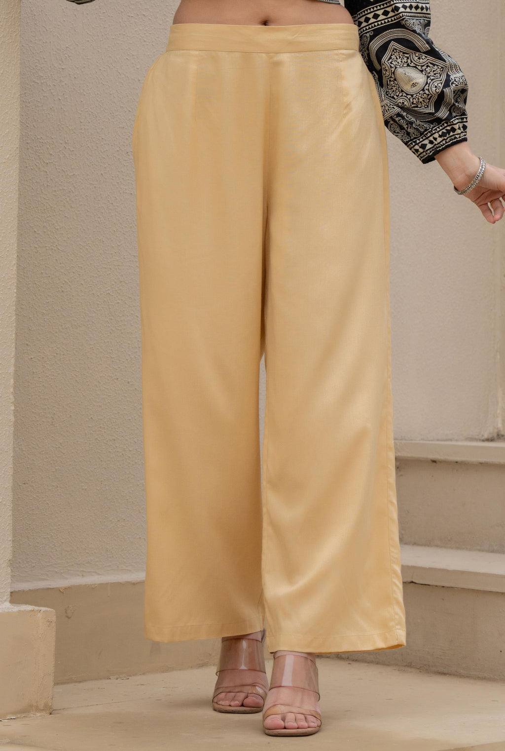 Juniper Gold Solid Viscose Palazzo Pants | Grocsy