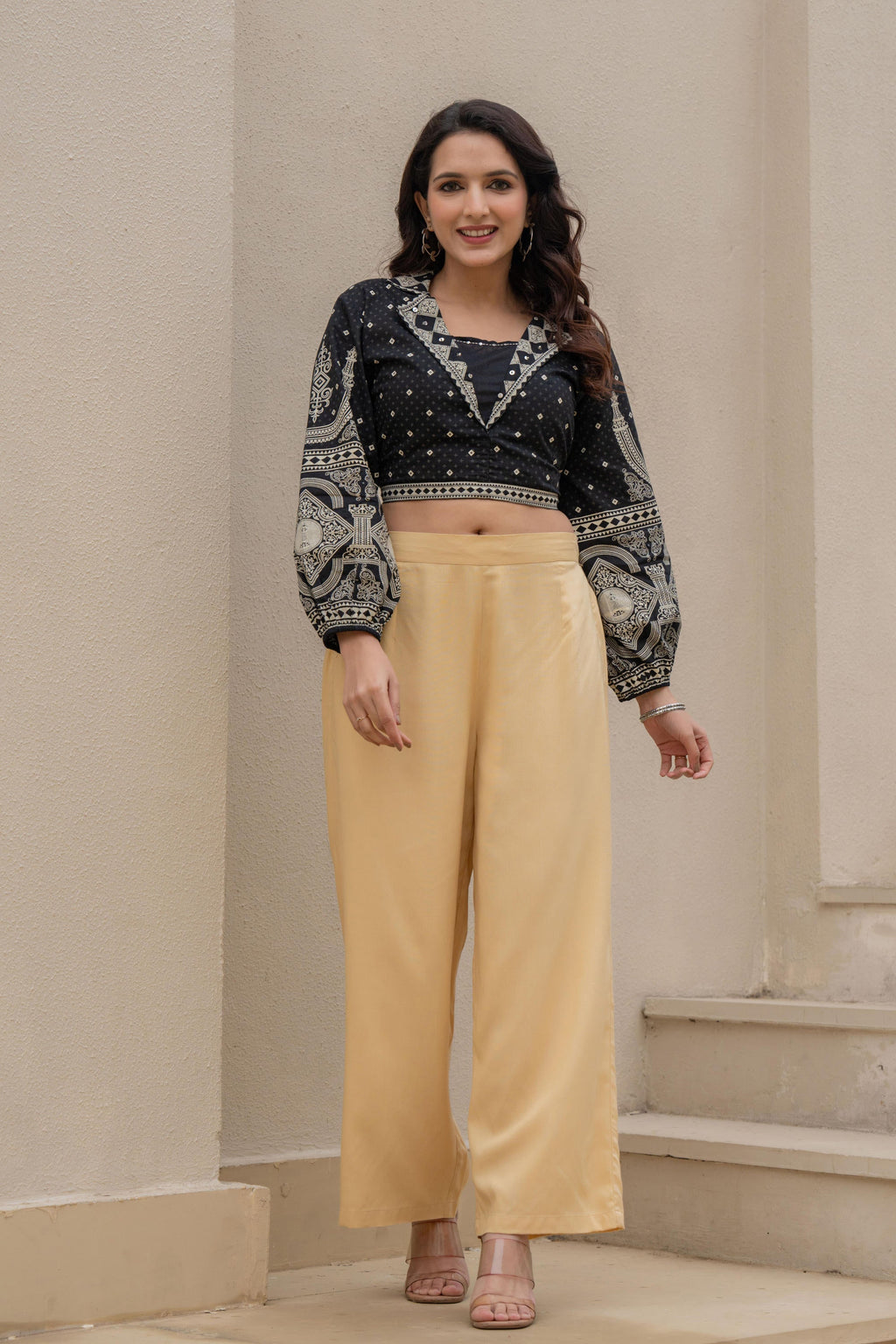 Juniper Gold Solid Viscose Palazzo Pants | Grocsy