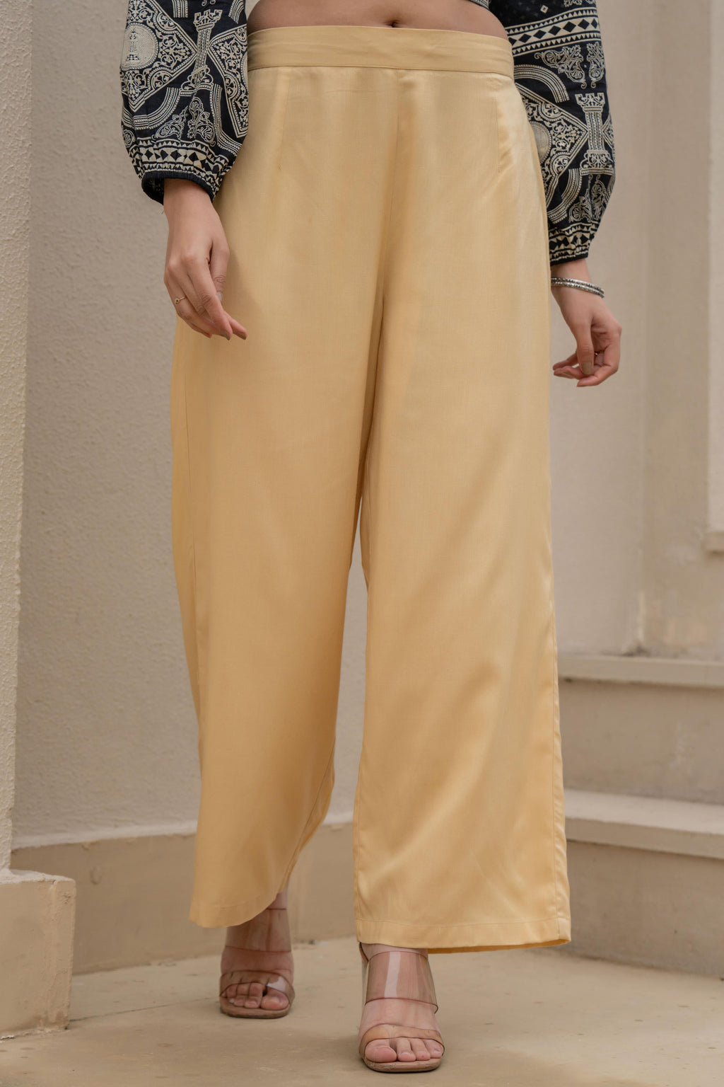 Juniper Gold Solid Viscose Palazzo Pants | Grocsy