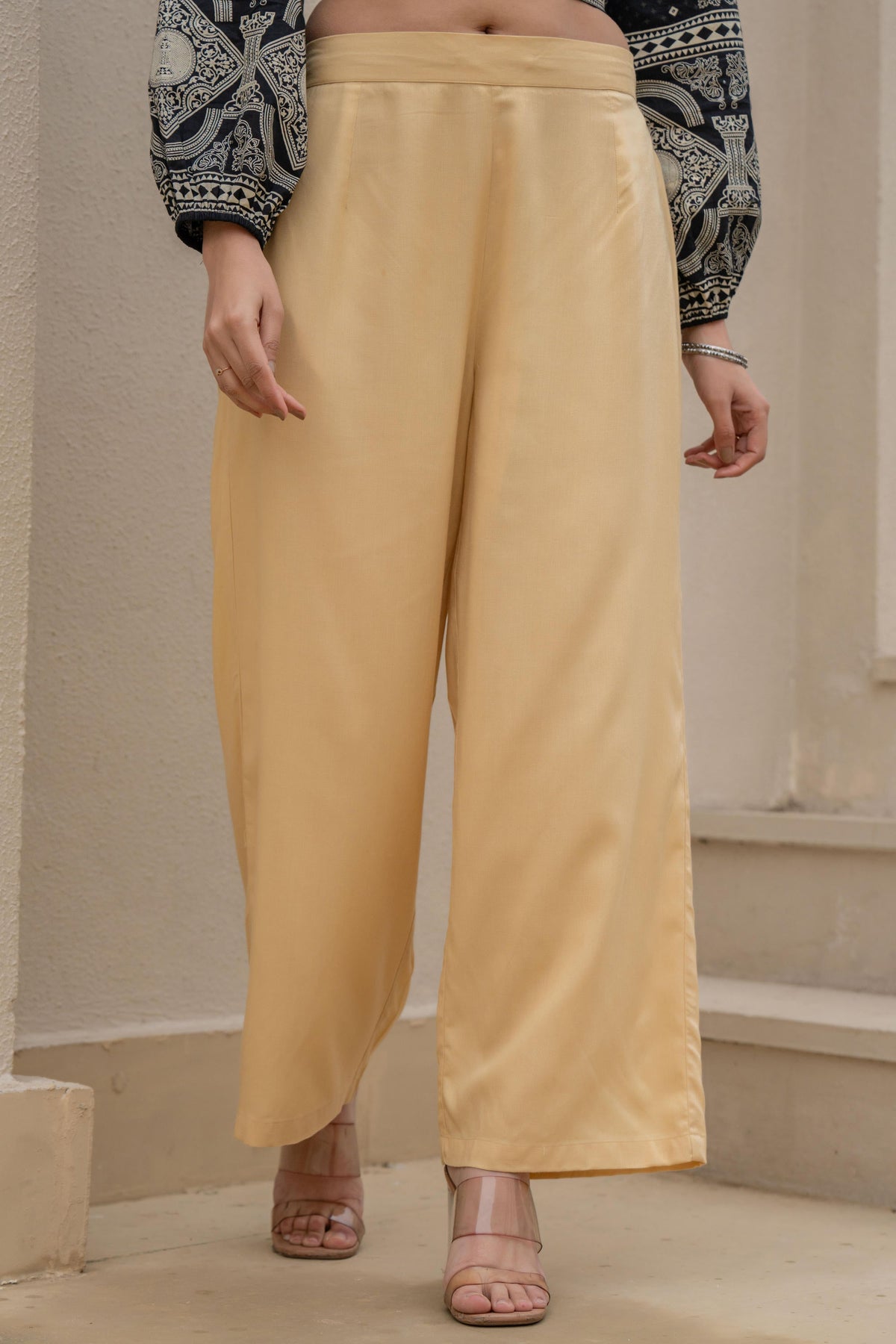 Juniper Gold Solid Viscose Palazzo Pants | Grocsy