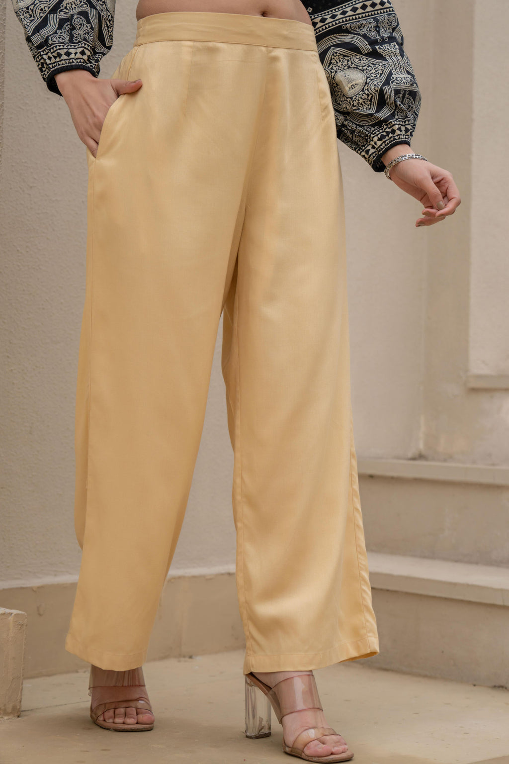 Juniper Gold Solid Viscose Palazzo Pants | Grocsy