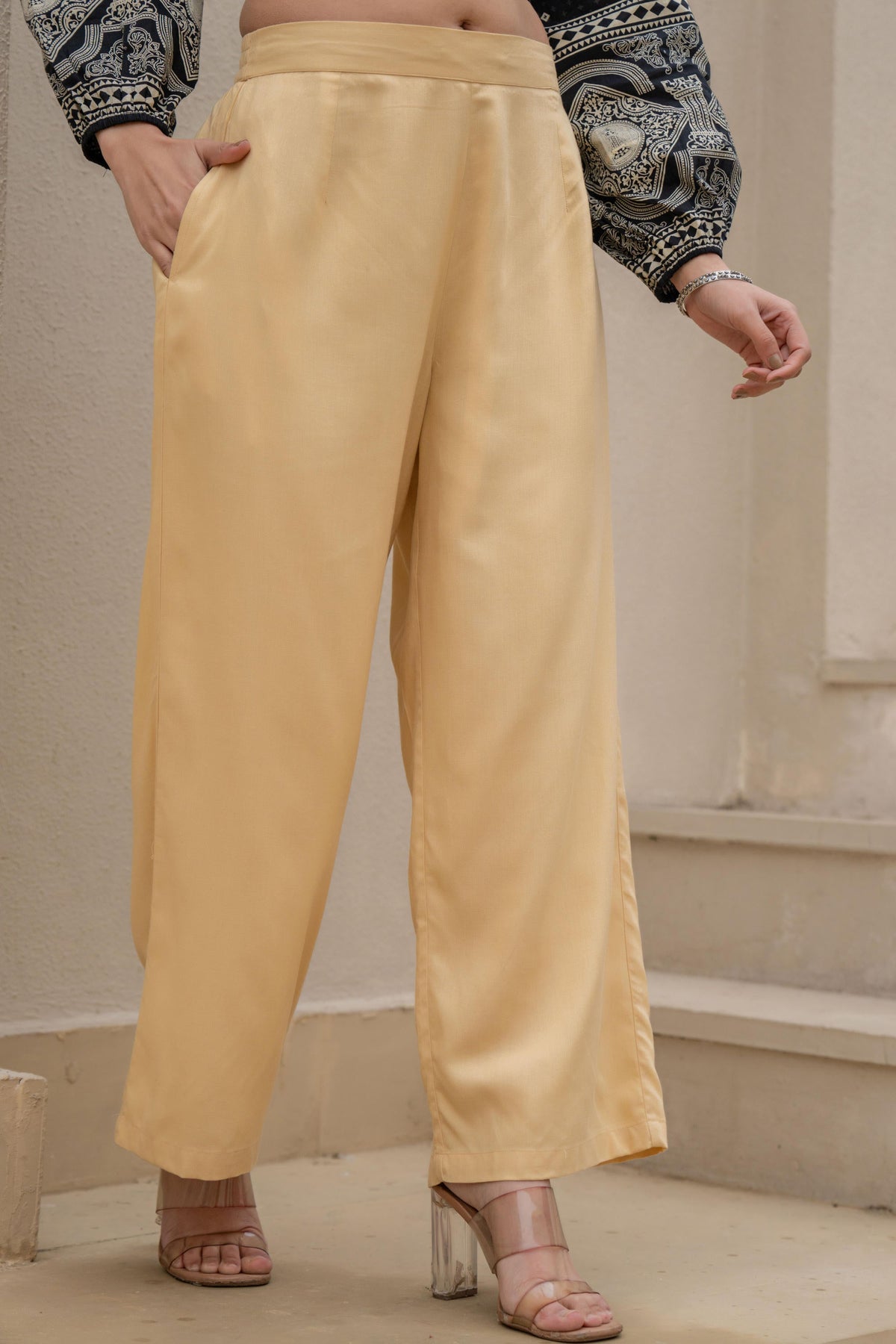 Juniper Gold Solid Viscose Palazzo Pants | Grocsy