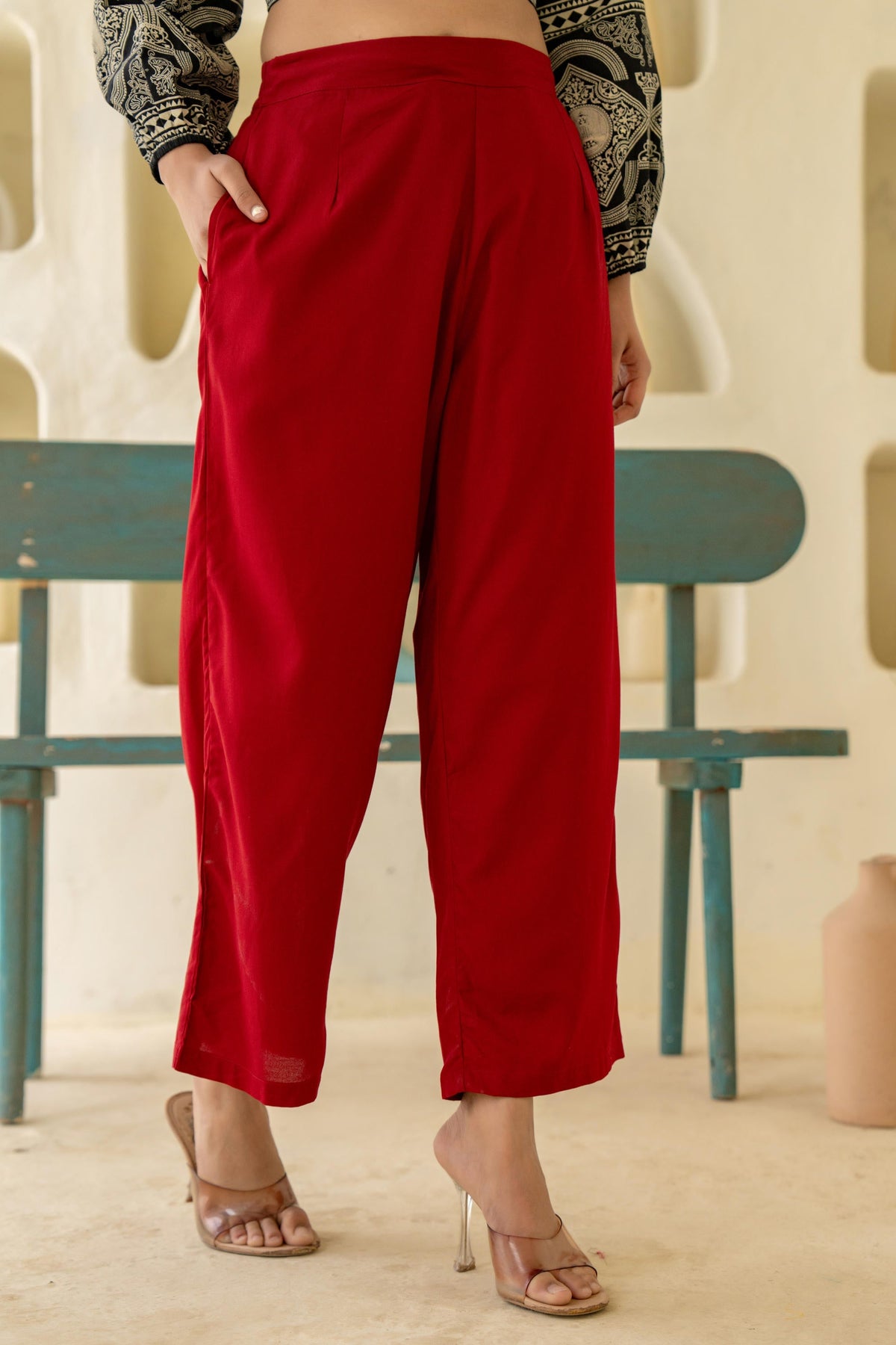 Juniper Maroon Solid Viscose Palazzo Pants | Grocsy