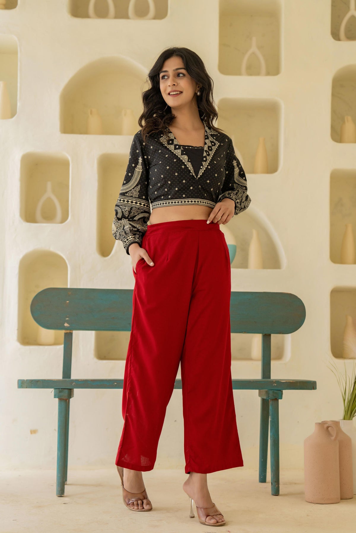 Juniper Maroon Solid Viscose Palazzo Pants | Grocsy