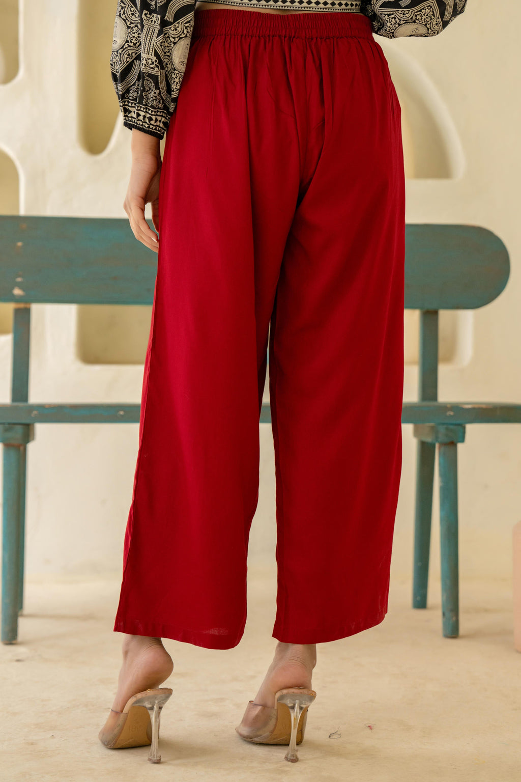 Juniper Maroon Solid Viscose Palazzo Pants | Grocsy