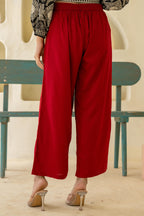 Juniper Maroon Solid Viscose Palazzo Pants | Grocsy