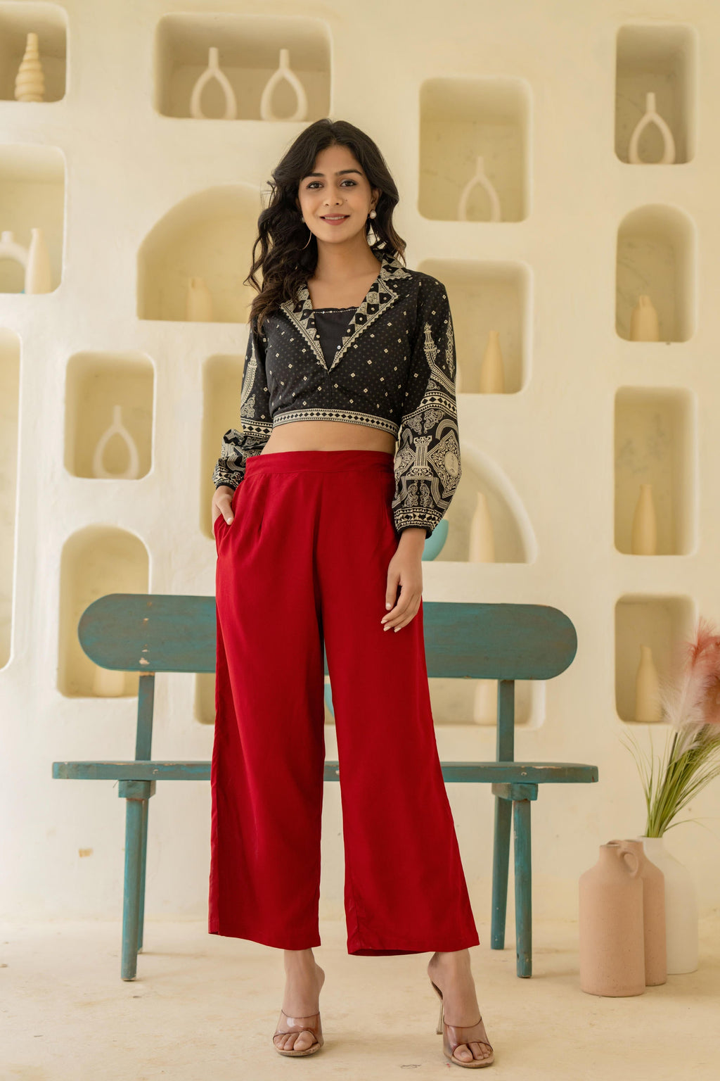 Juniper Maroon Solid Viscose Palazzo Pants | Grocsy