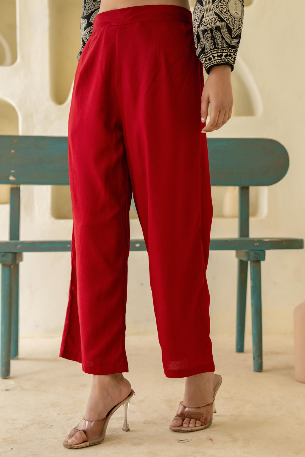 Juniper Maroon Solid Viscose Palazzo Pants | Grocsy