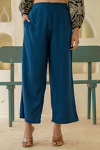 Juniper Navy Solid Viscose Palazzo Pants | Grocsy