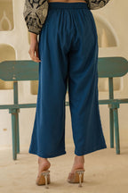Juniper Navy Solid Viscose Palazzo Pants | Grocsy