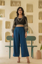 Juniper Navy Solid Viscose Palazzo Pants | Grocsy