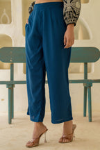 Juniper Navy Solid Viscose Palazzo Pants | Grocsy