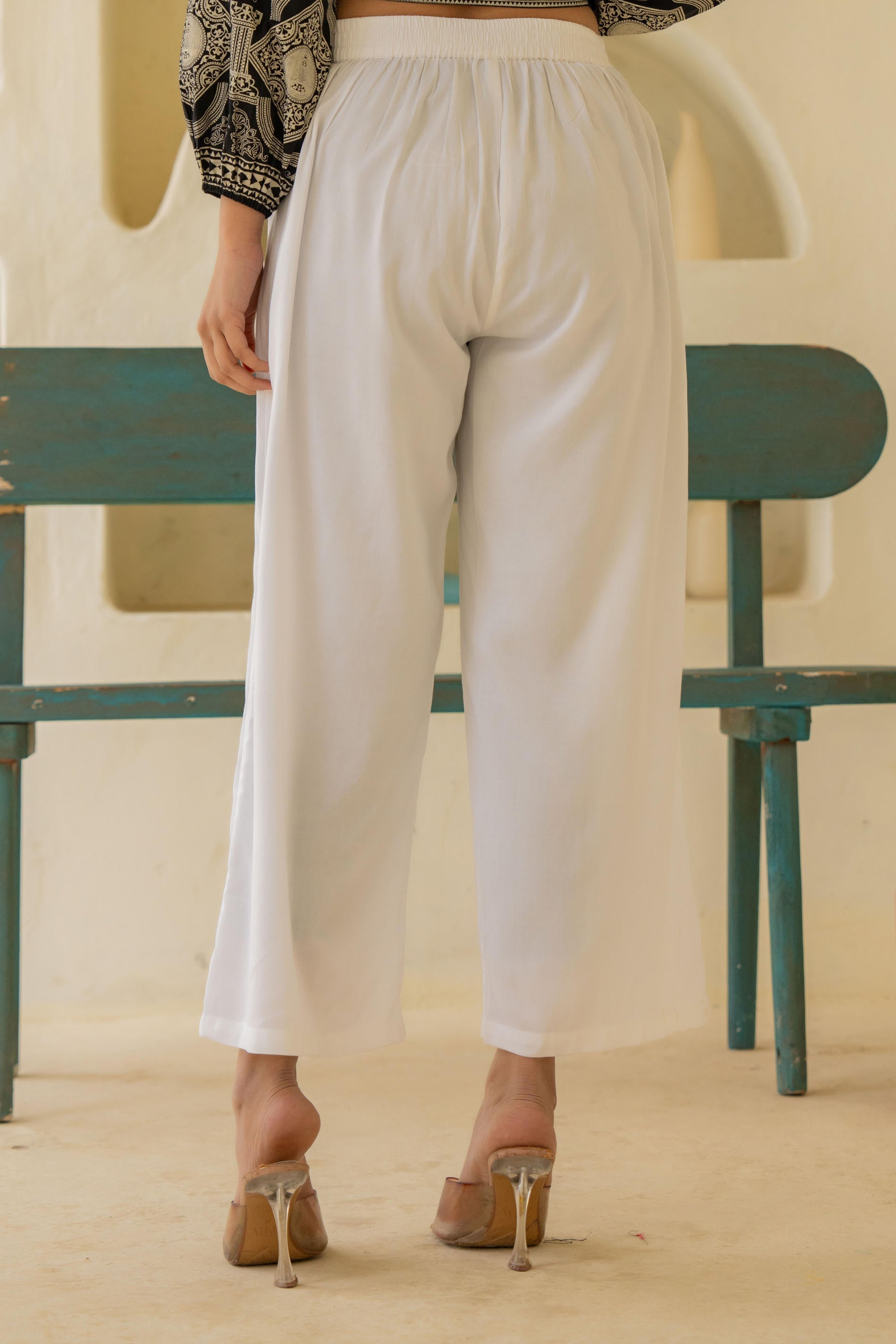 Juniper Solid White High Waist Wide Leg Palazzo Pants | Grocsy