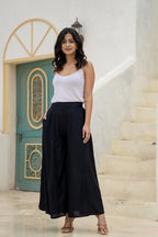 Juniper Black Solid Viscose Palazzo Pants | Grocsy
