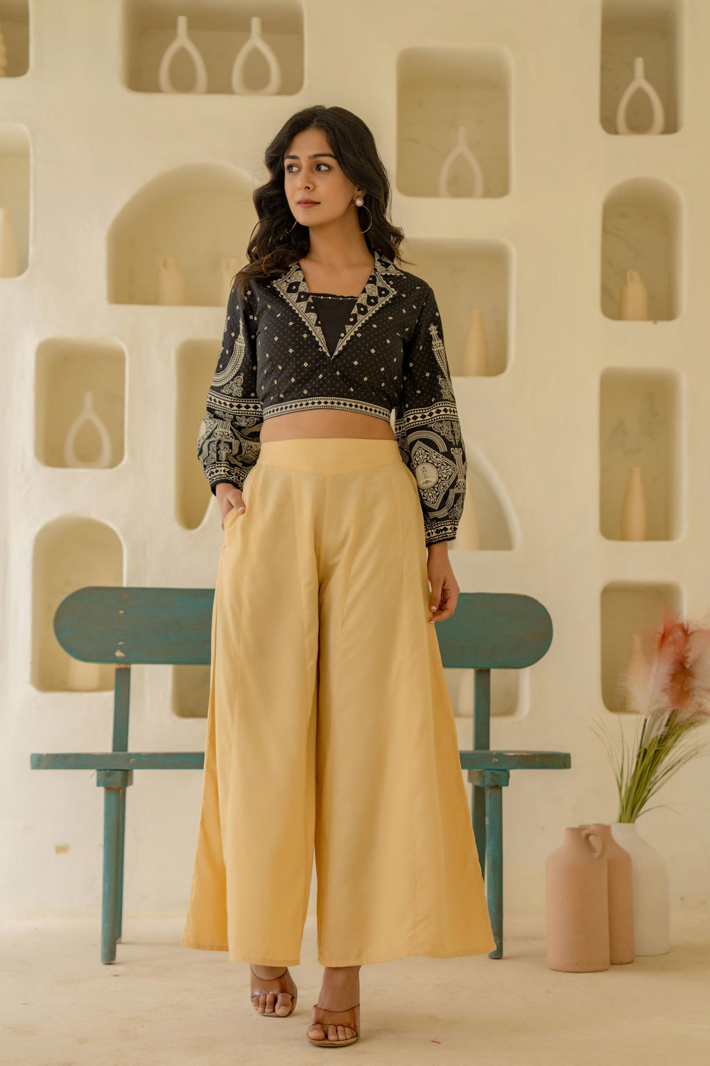 Juniper Gold Solid Viscose Palazzo Pants | Grocsy