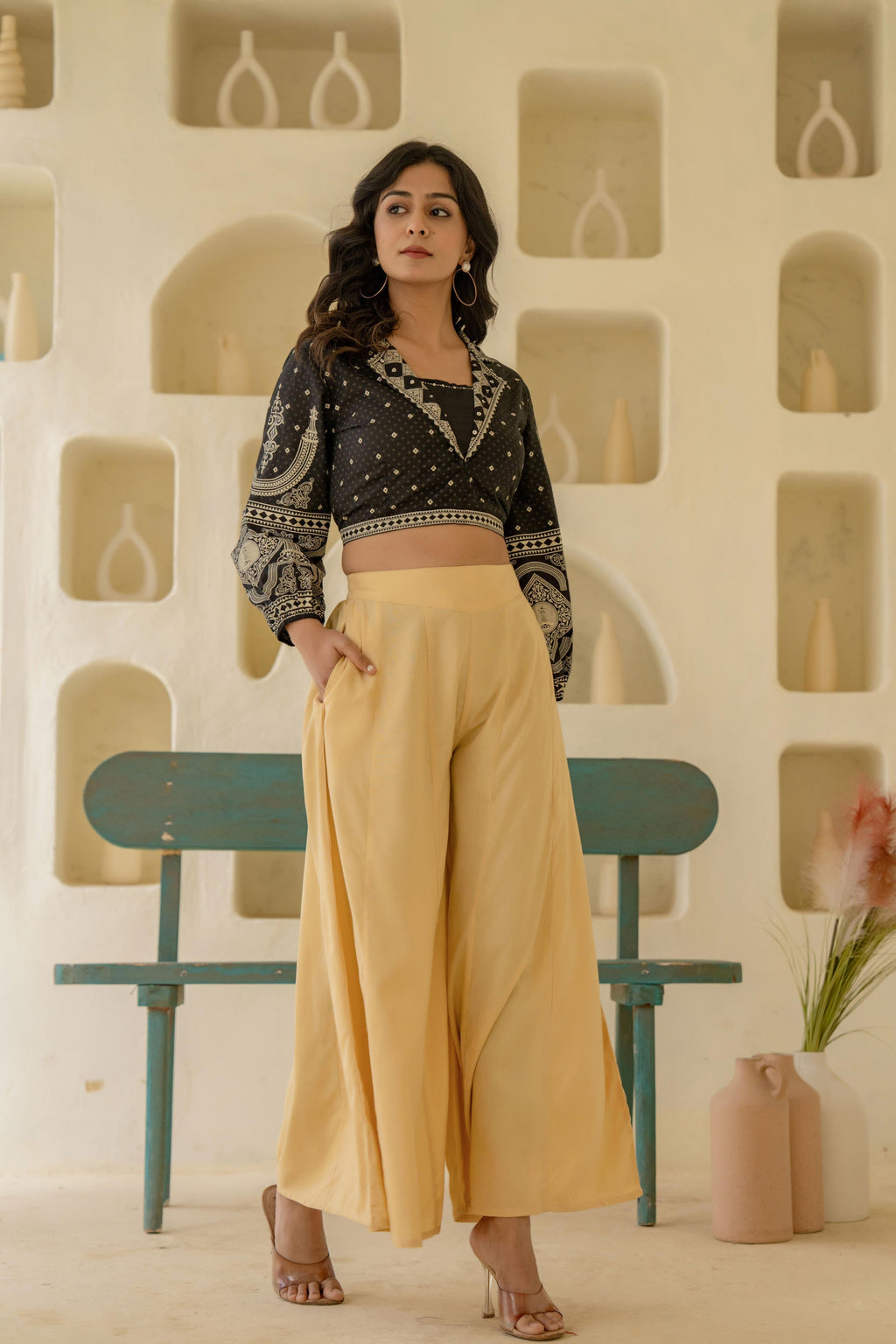 Juniper Gold Solid Viscose Palazzo Pants | Grocsy