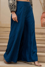 Juniper Navy Solid Viscose Palazzo Pants | Grocsy