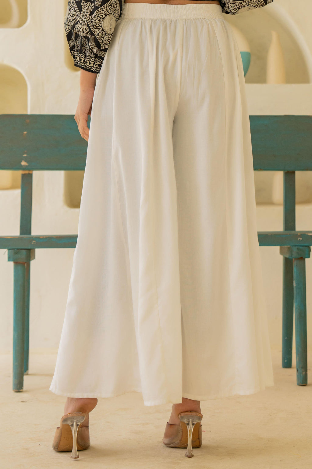 Juniper Off White Solid Viscose Palazzo Pants | Grocsy