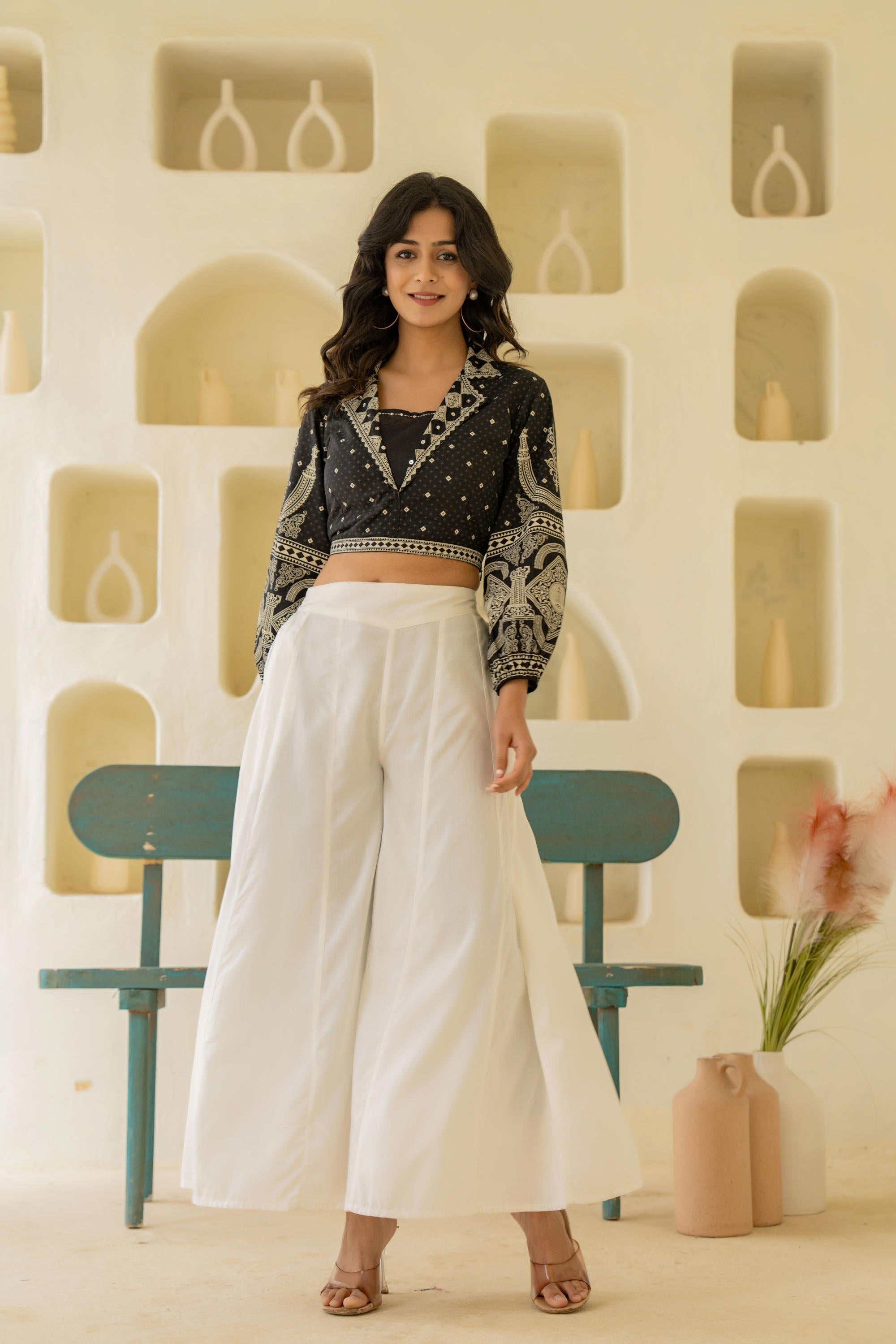 Juniper Off White Solid Viscose Palazzo Pants | Grocsy