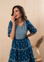 Juniper Indigo Blue Printed Boho Knee-Length Fit & Flare Dress | Grocsy
