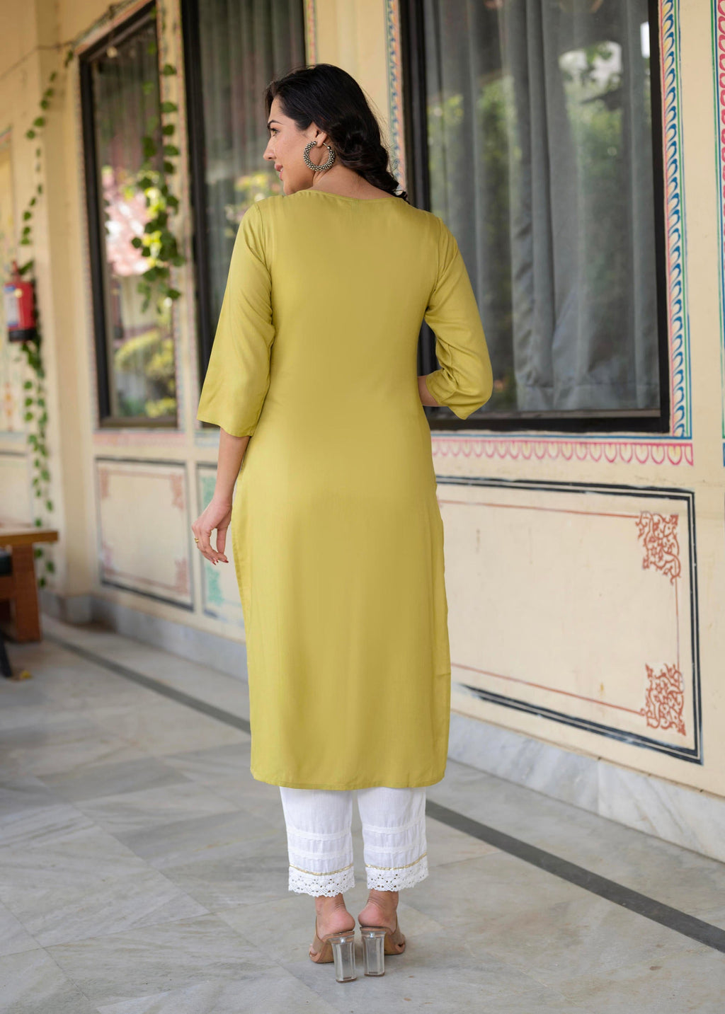 Juniper Lime Viscose Geometric Printed Kurta | Grocsy