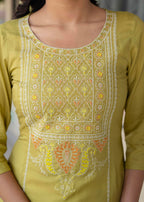 Juniper Lime Viscose Geometric Printed Kurta | Grocsy