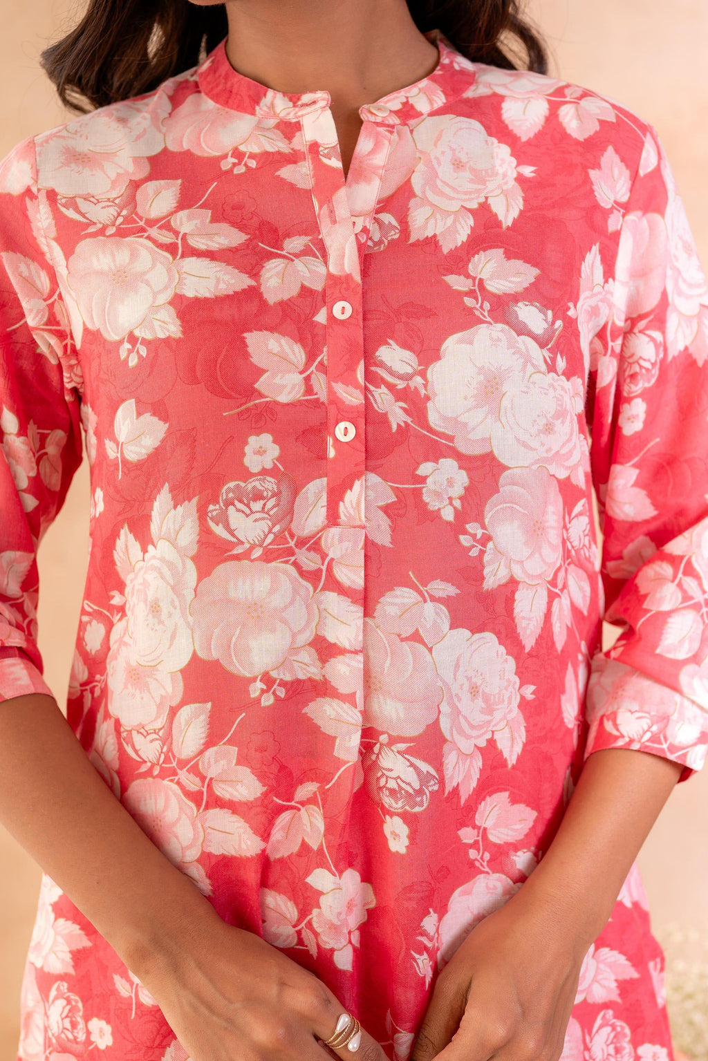 Juniper Red Bloom Floral Kurta And Pant Set | Grocsy