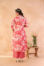 Juniper Red Bloom Floral Kurta And Pant Set | Grocsy