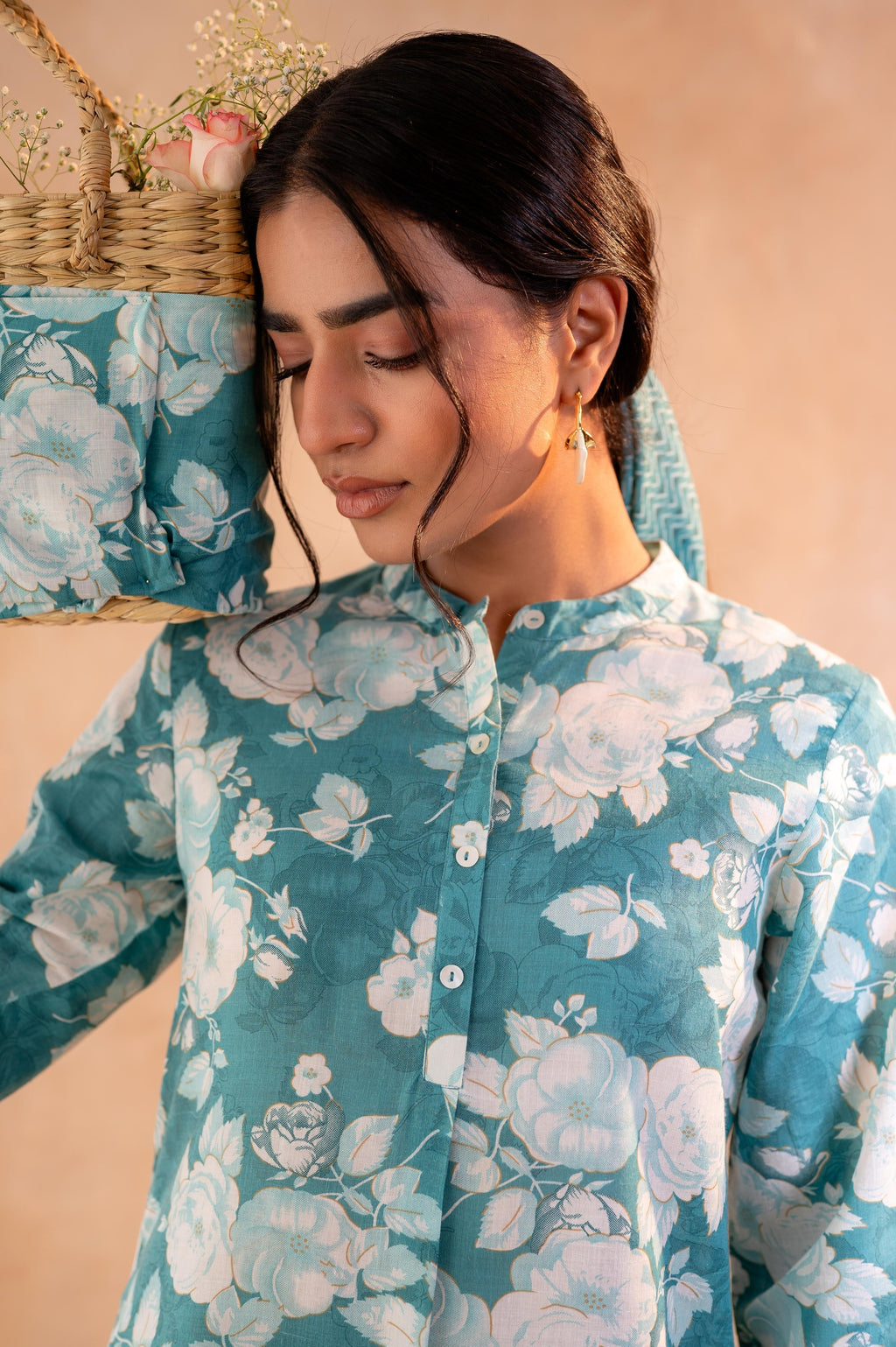 Juniper Teal Garden Bloom Kurta And Pant Set | Grocsy