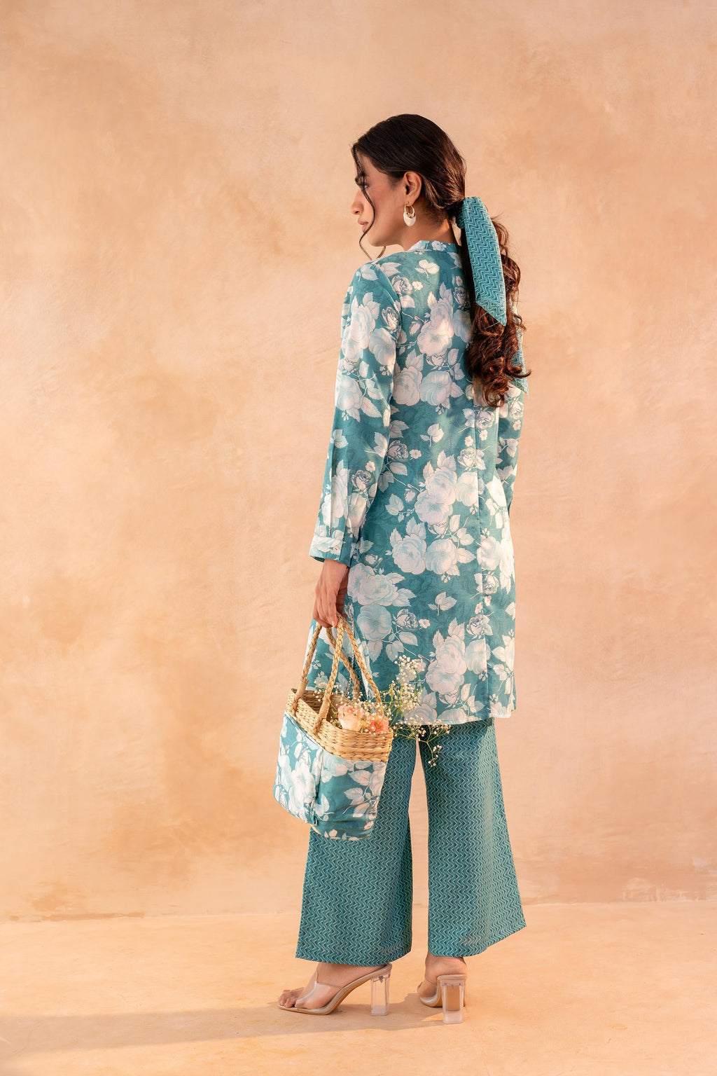Juniper Teal Garden Bloom Kurta And Pant Set | Grocsy