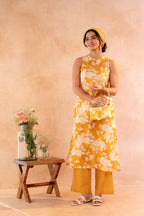 Juniper Sunlit Bloom Mustard Kurta And Pant Set | Grocsy