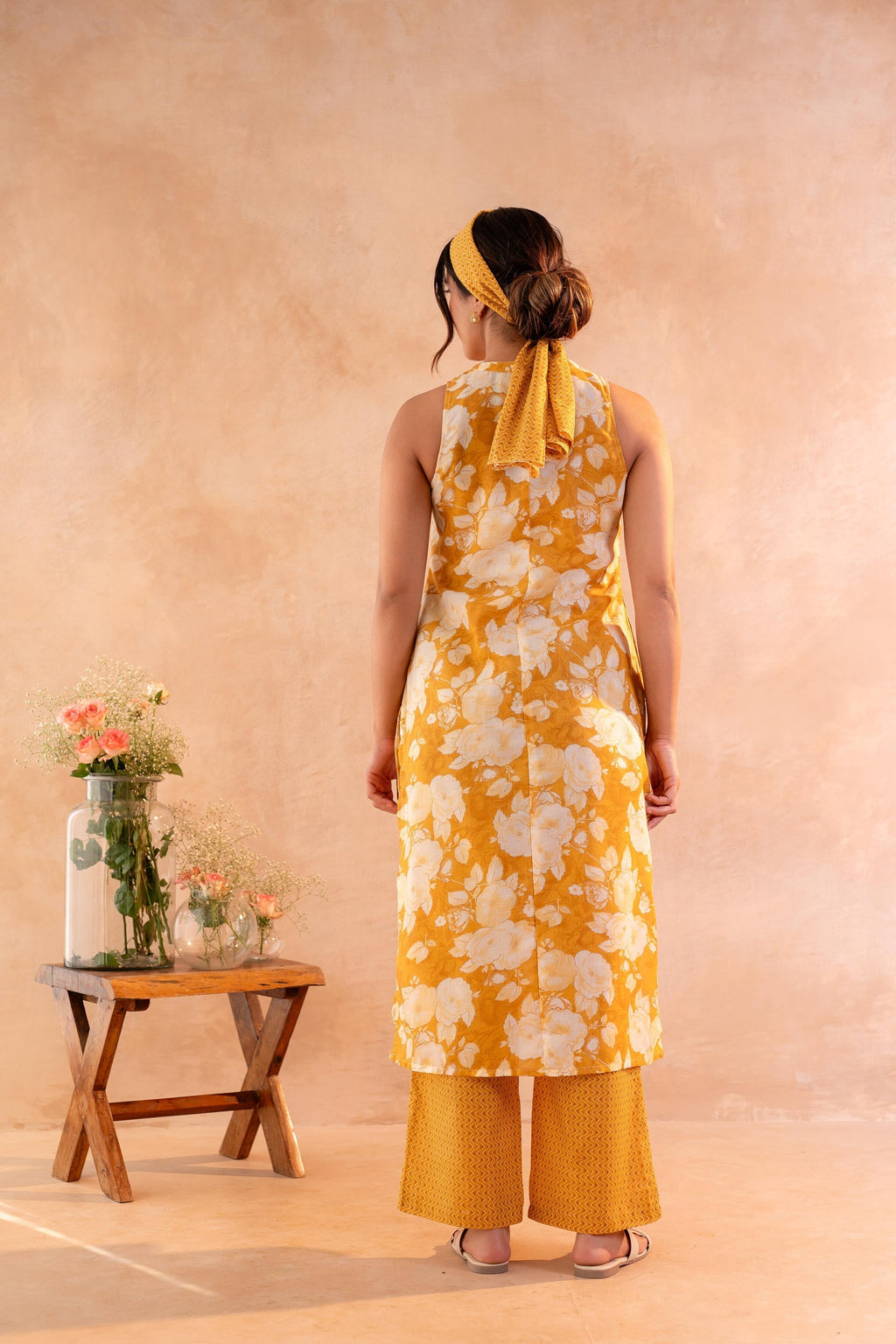 Juniper Sunlit Bloom Mustard Kurta And Pant Set | Grocsy