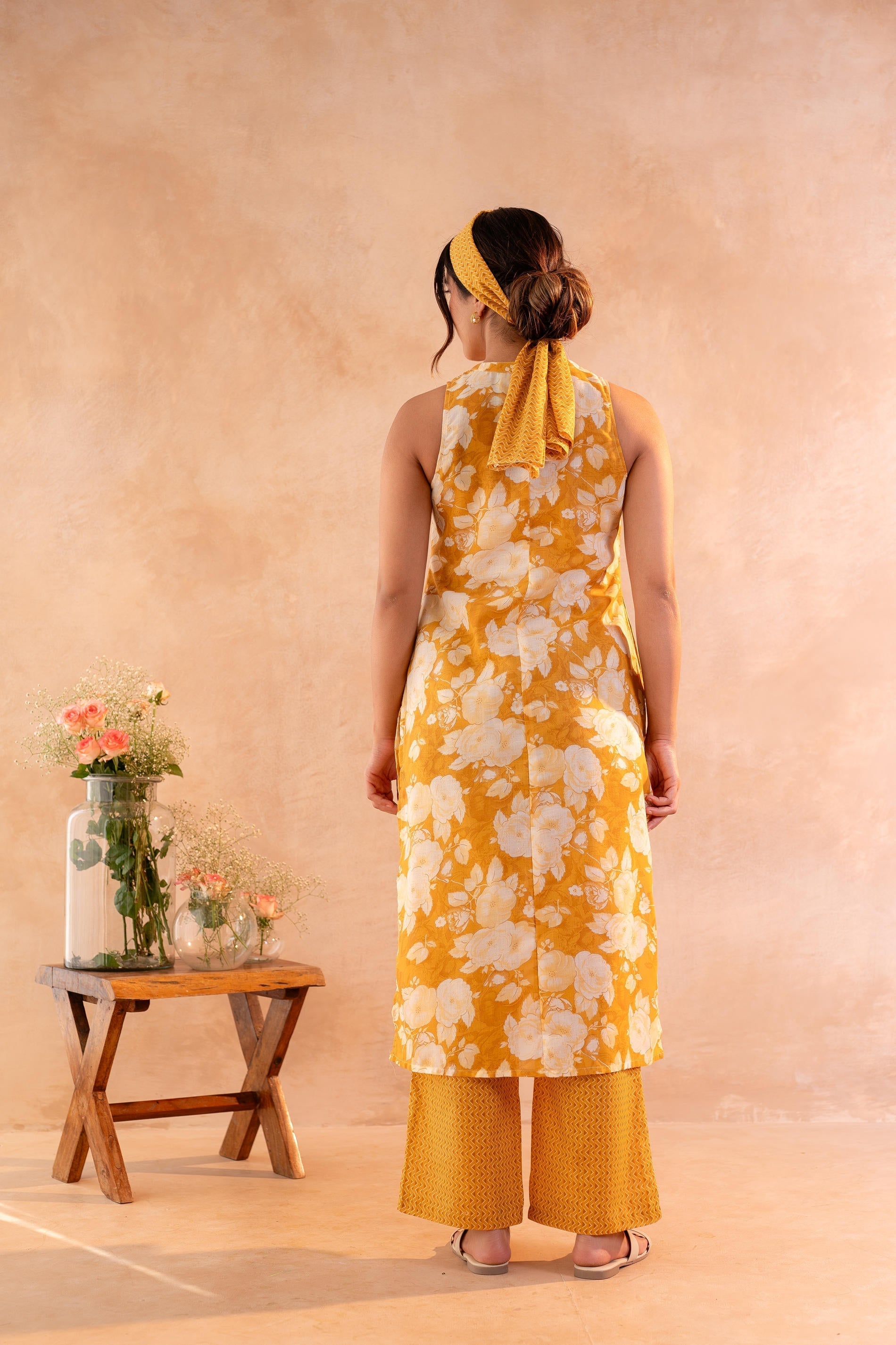 Juniper Sunlit Bloom Mustard Kurta And Pant Set | Grocsy