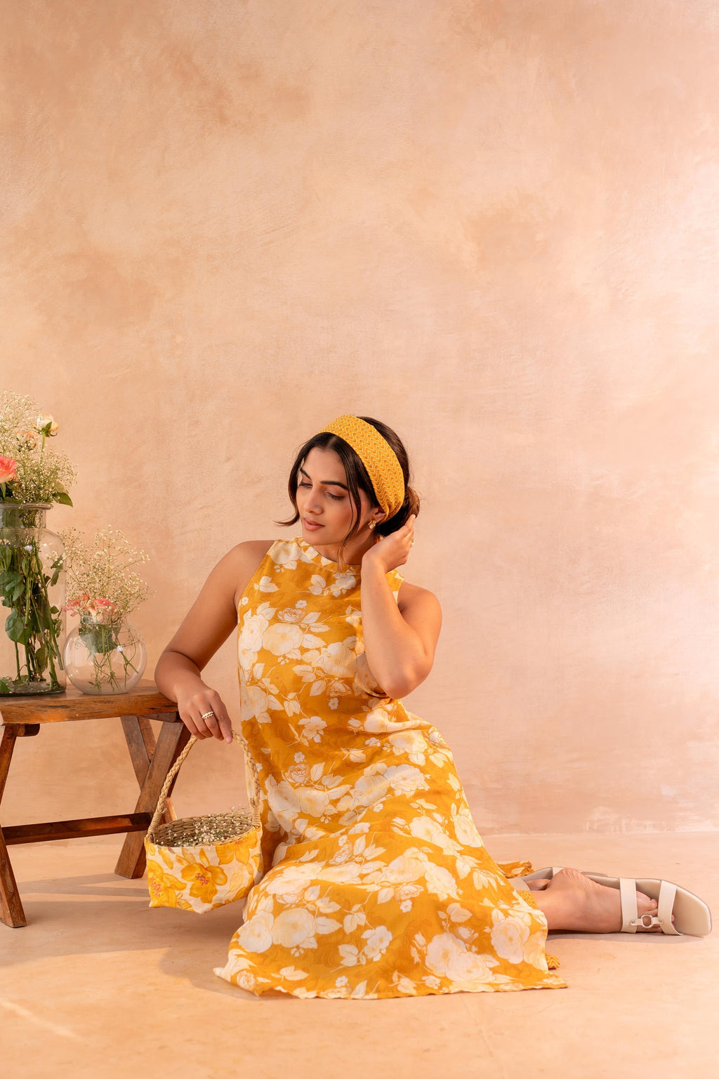 Juniper Sunlit Bloom Mustard Kurta And Pant Set | Grocsy