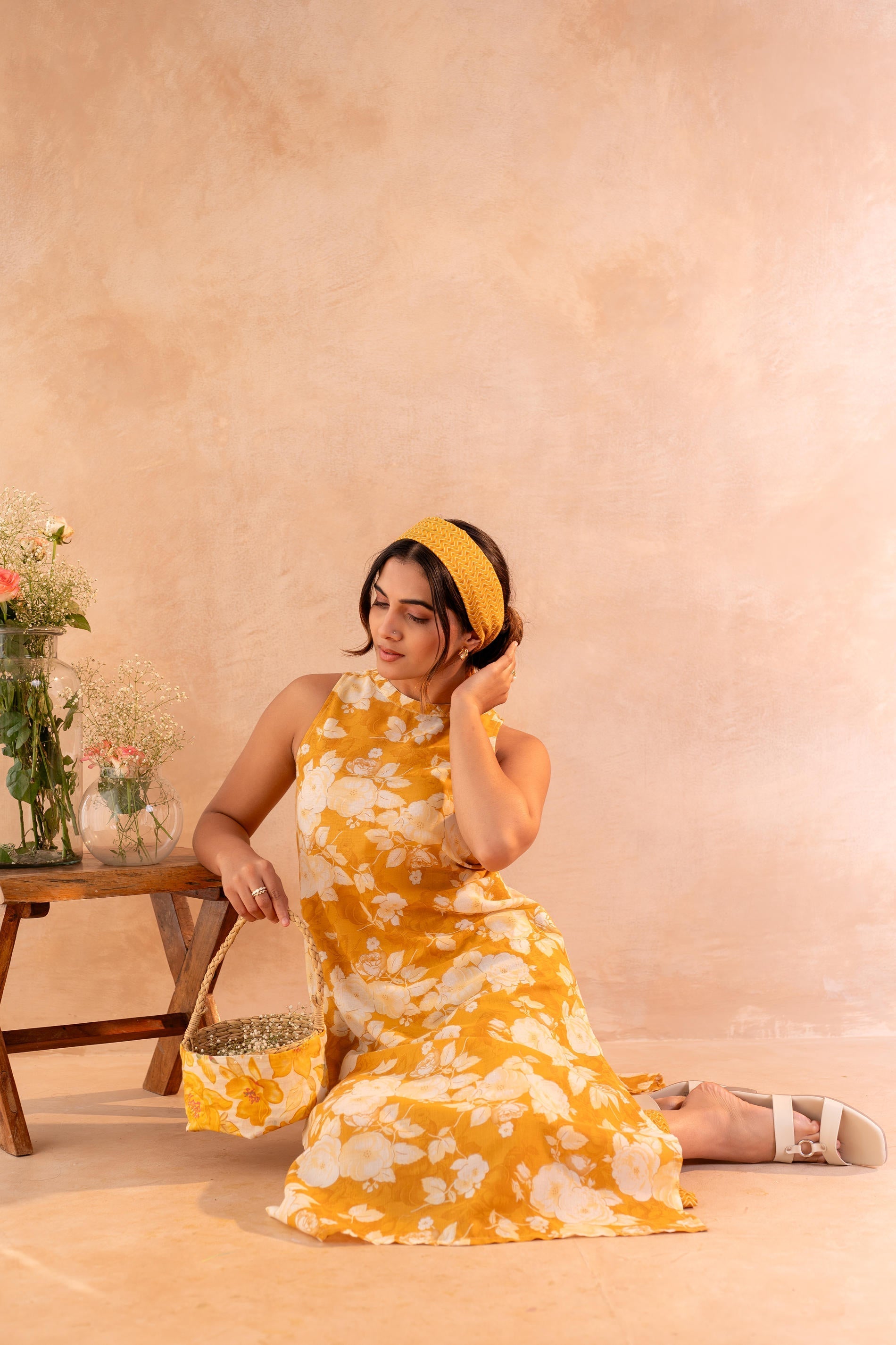 Juniper Sunlit Bloom Mustard Kurta And Pant Set | Grocsy