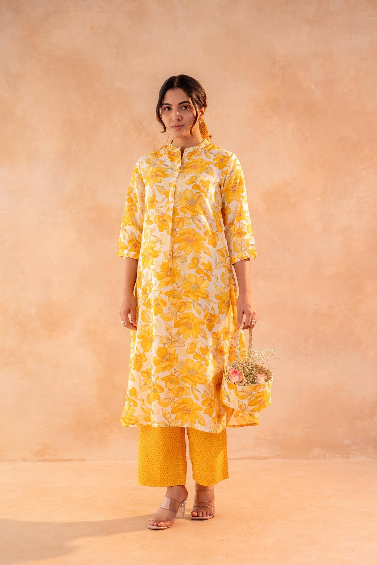 Juniper Golden Petal Daywear Kurta And Pant Set | Grocsy