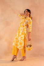 Juniper Golden Petal Daywear Kurta And Pant Set | Grocsy