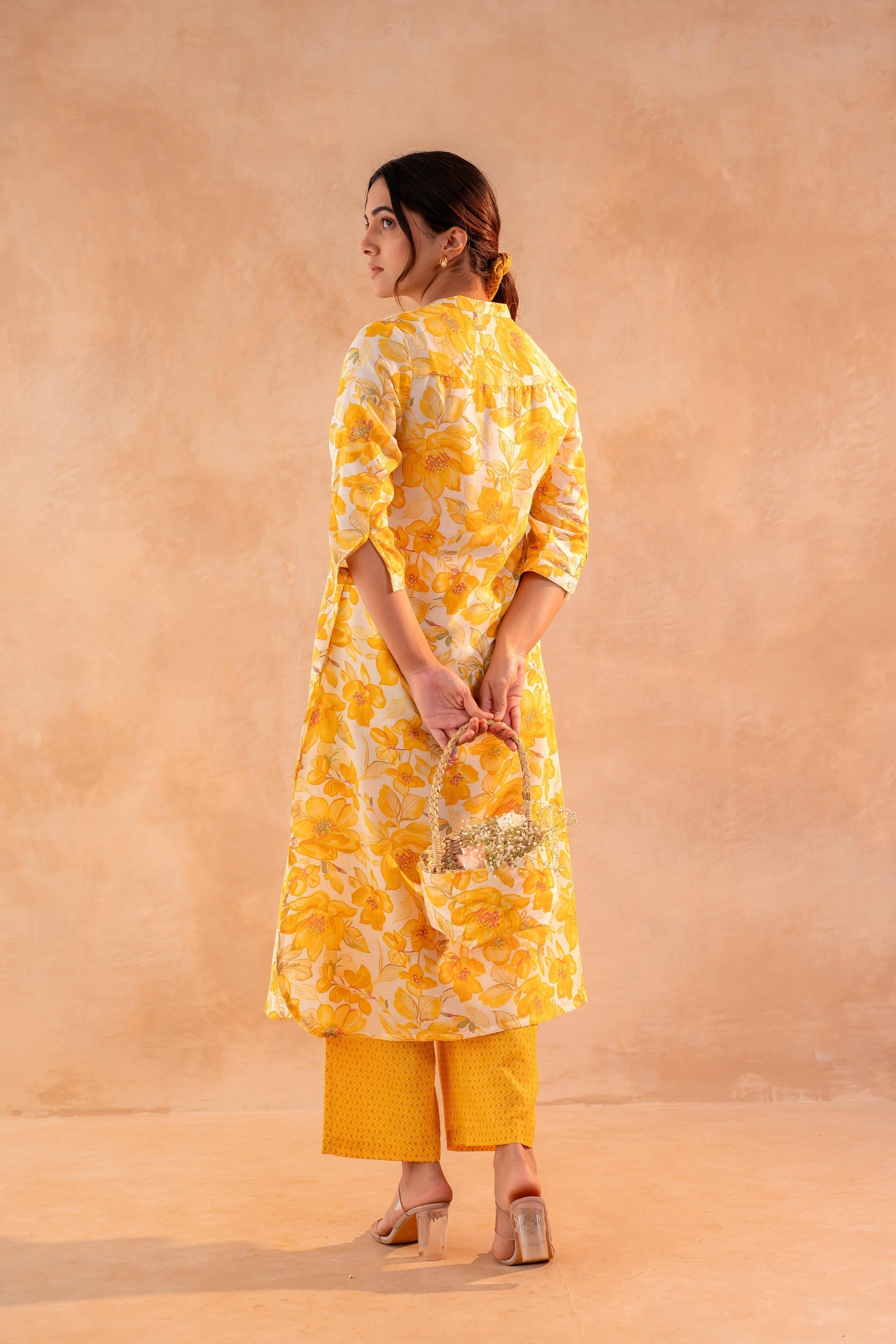 Juniper Golden Petal Daywear Kurta And Pant Set | Grocsy