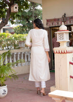 Juniper Off White Viscose Ethnic Motif Kurta With Thread Work | Grocsy
