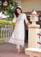 Juniper Off White Viscose Ethnic Motif Kurta With Thread Work | Grocsy
