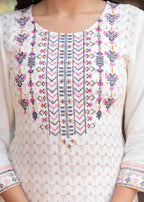 Juniper Off White Viscose Ethnic Motif Kurta With Thread Work | Grocsy