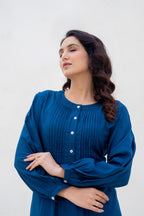 Juniper Navy Solid Viscose Tunic With Buttons & Lace | Grocsy