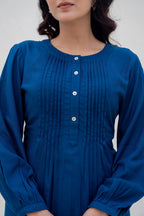 Juniper Navy Solid Viscose Tunic With Buttons & Lace | Grocsy