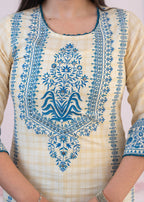 Juniper Blue Viscose Printed Kurta with Ethnic Motifs, Cotton Lace, Sequins & Bead Work | Grocsy