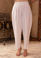 Juniper White Cotton Linen Pleated Kurta-Pant Set with Cotton Lace Detailing | Grocsy