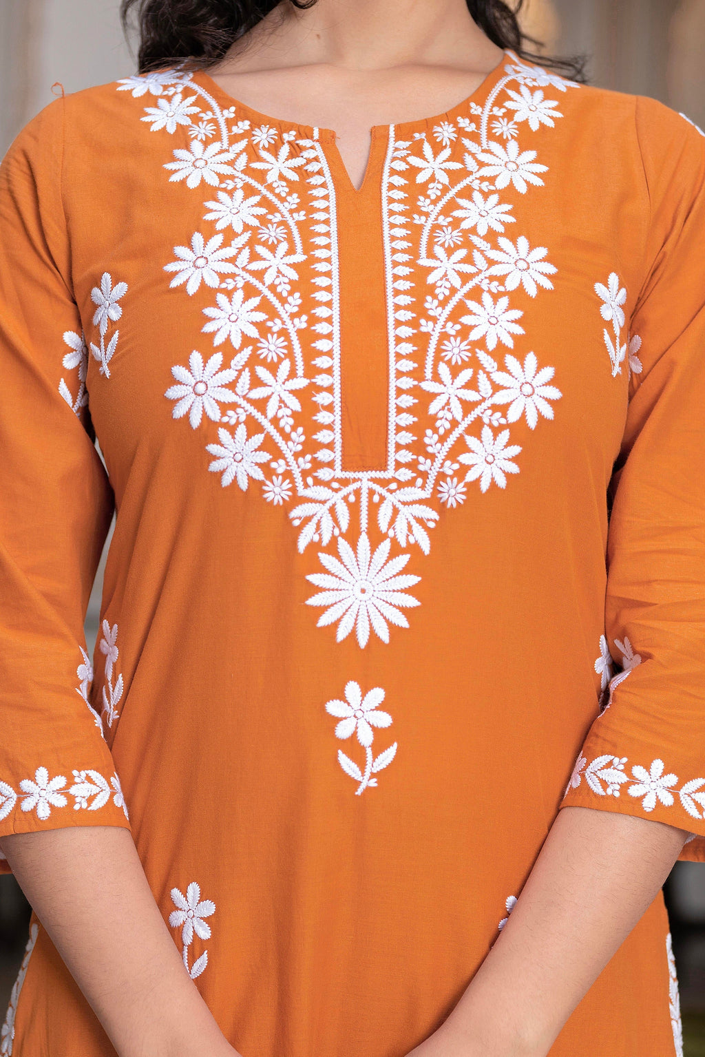 Juniper Rust Embroidered Cotton Kurta with Palazzo | Grocsy