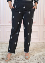 Juniper Black Cotton Embroidered Kurta-Pant Set with Thread Work & Buttons | Grocsy